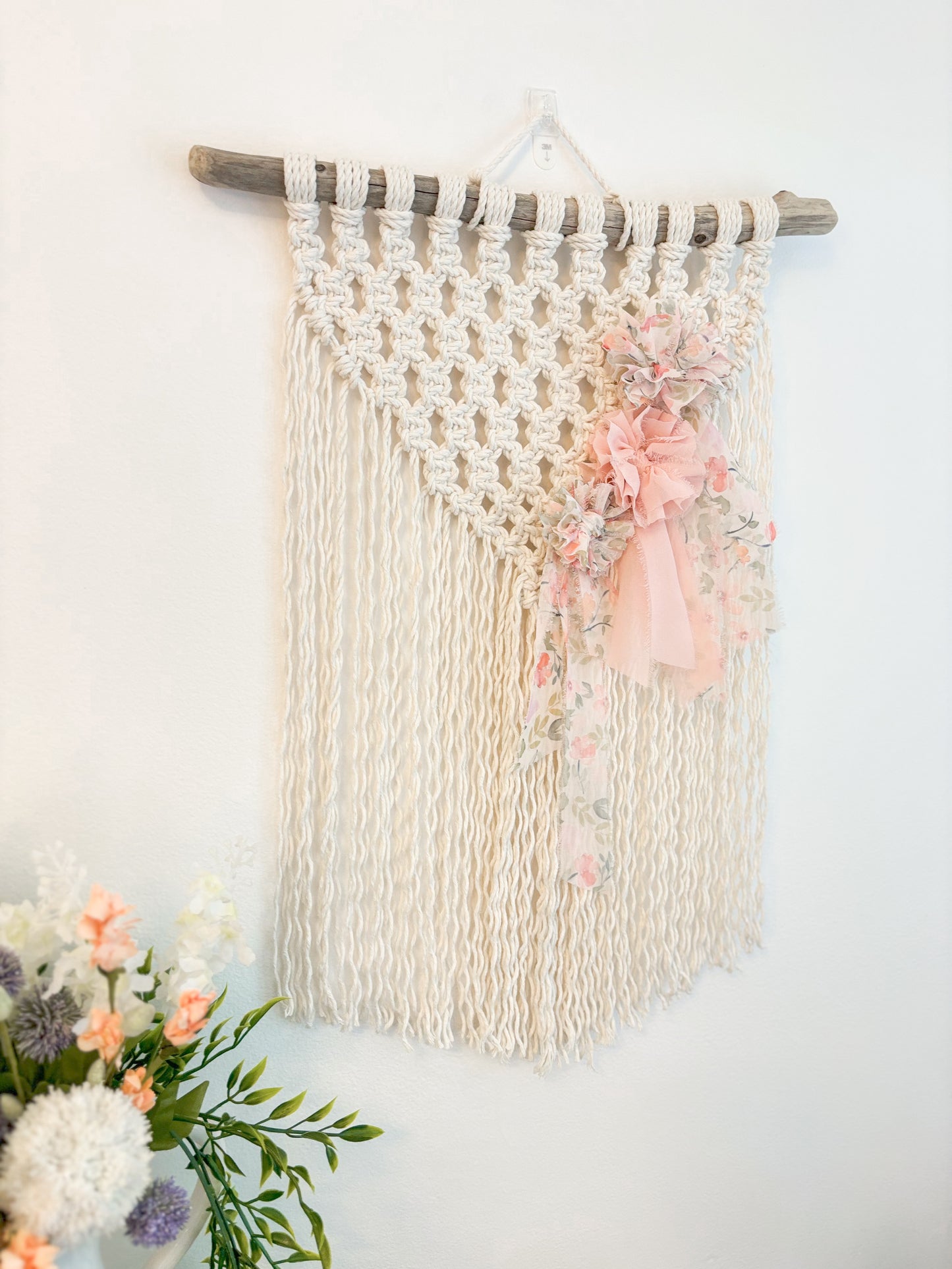 Peach flower boho style macrame