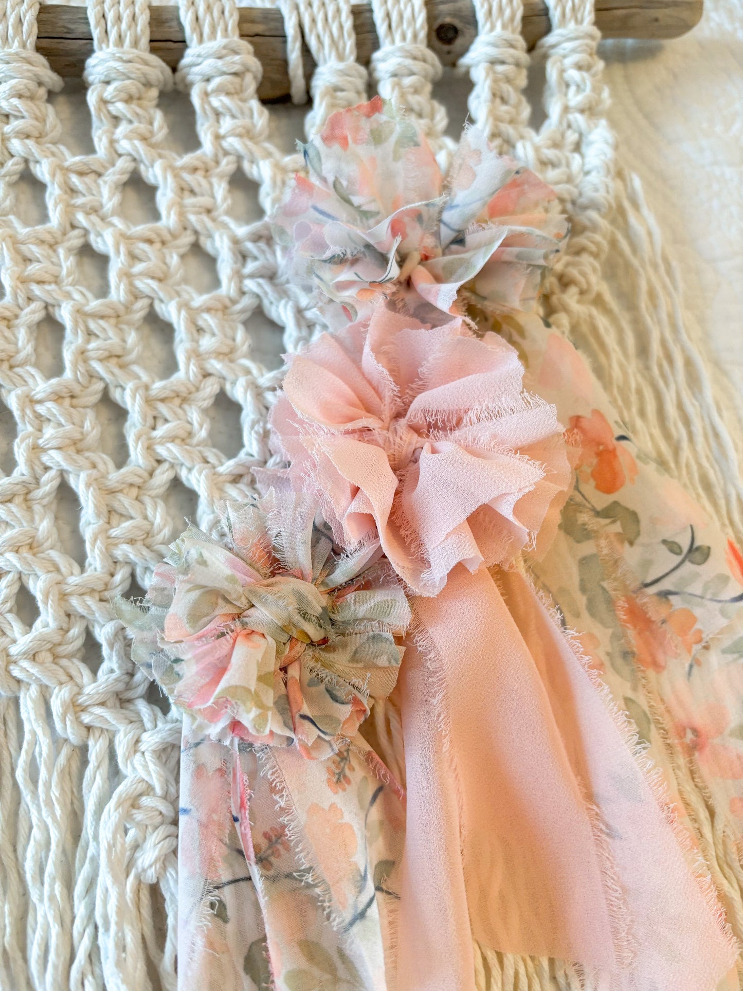 Peach flower boho style macrame