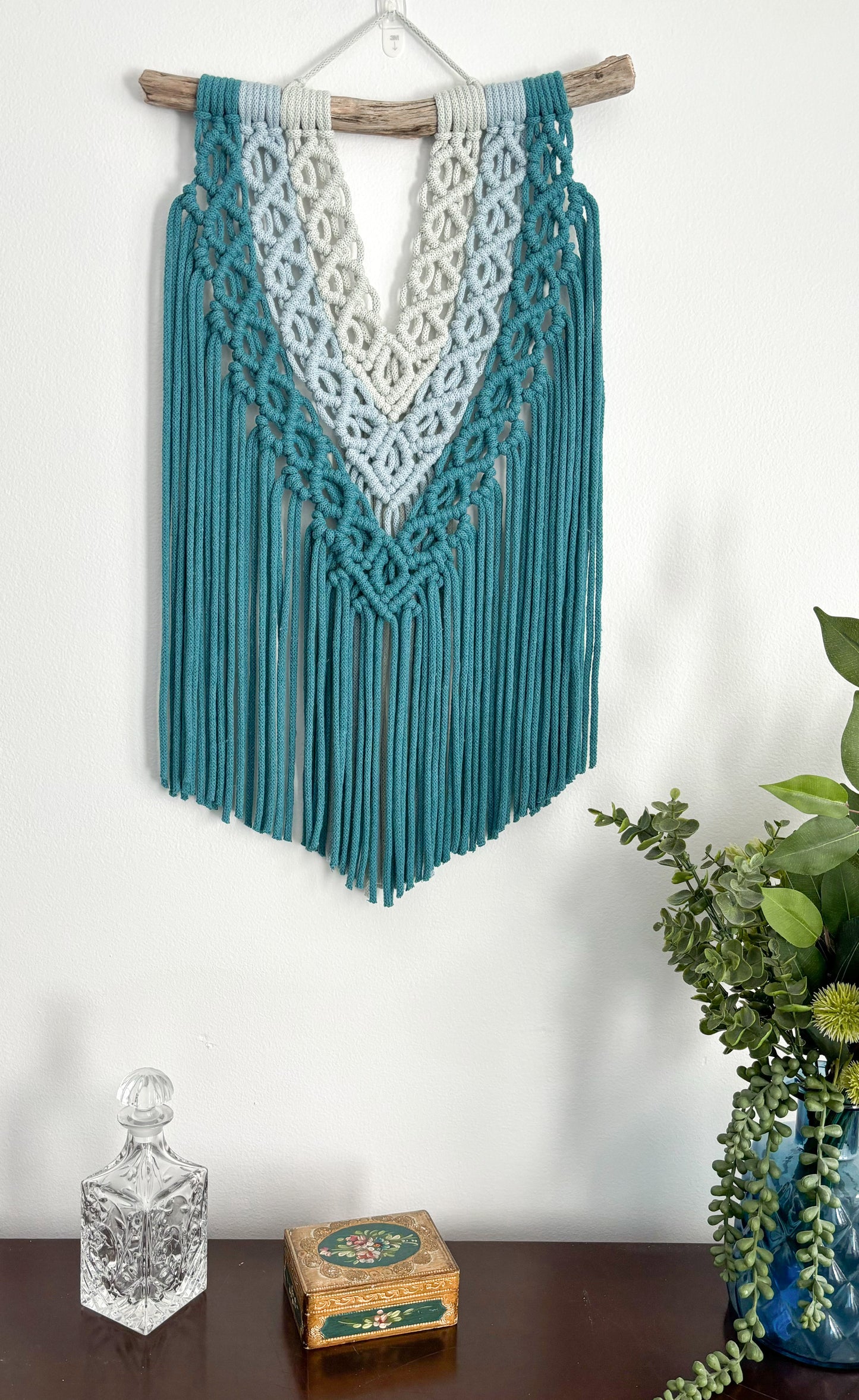 Blue boho macrame wall hanging