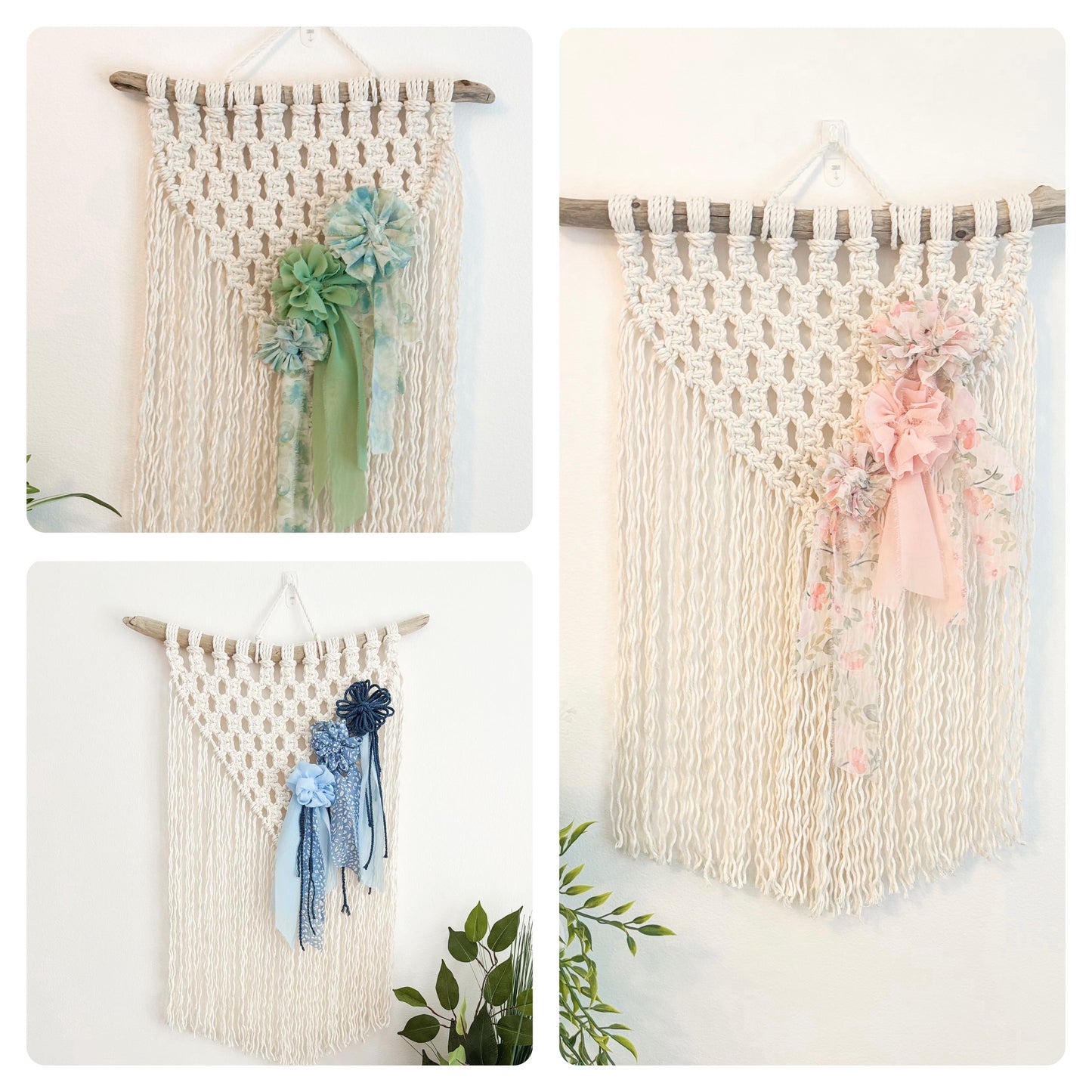 Peach flower boho style macrame