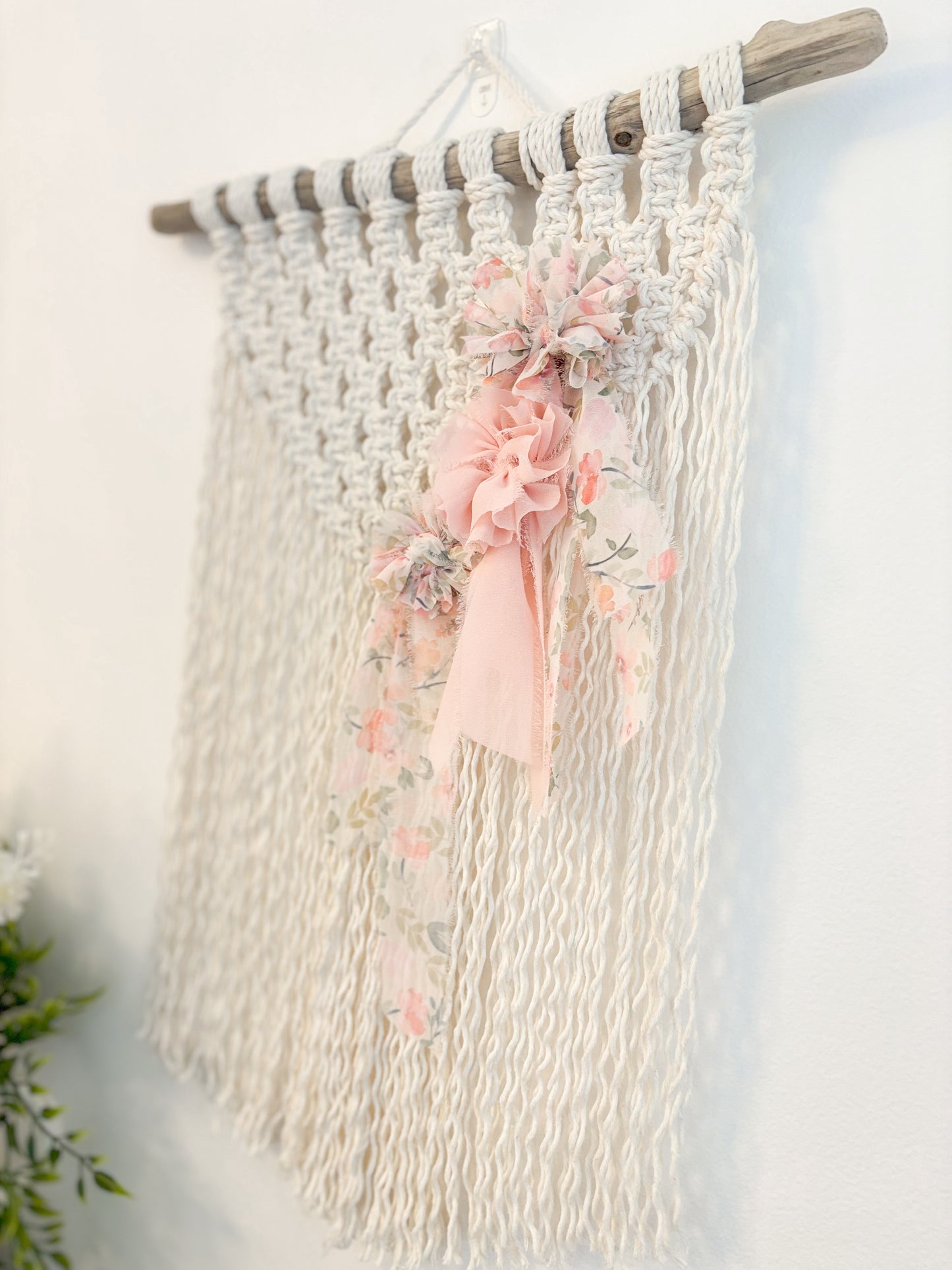 Peach flower boho style macrame