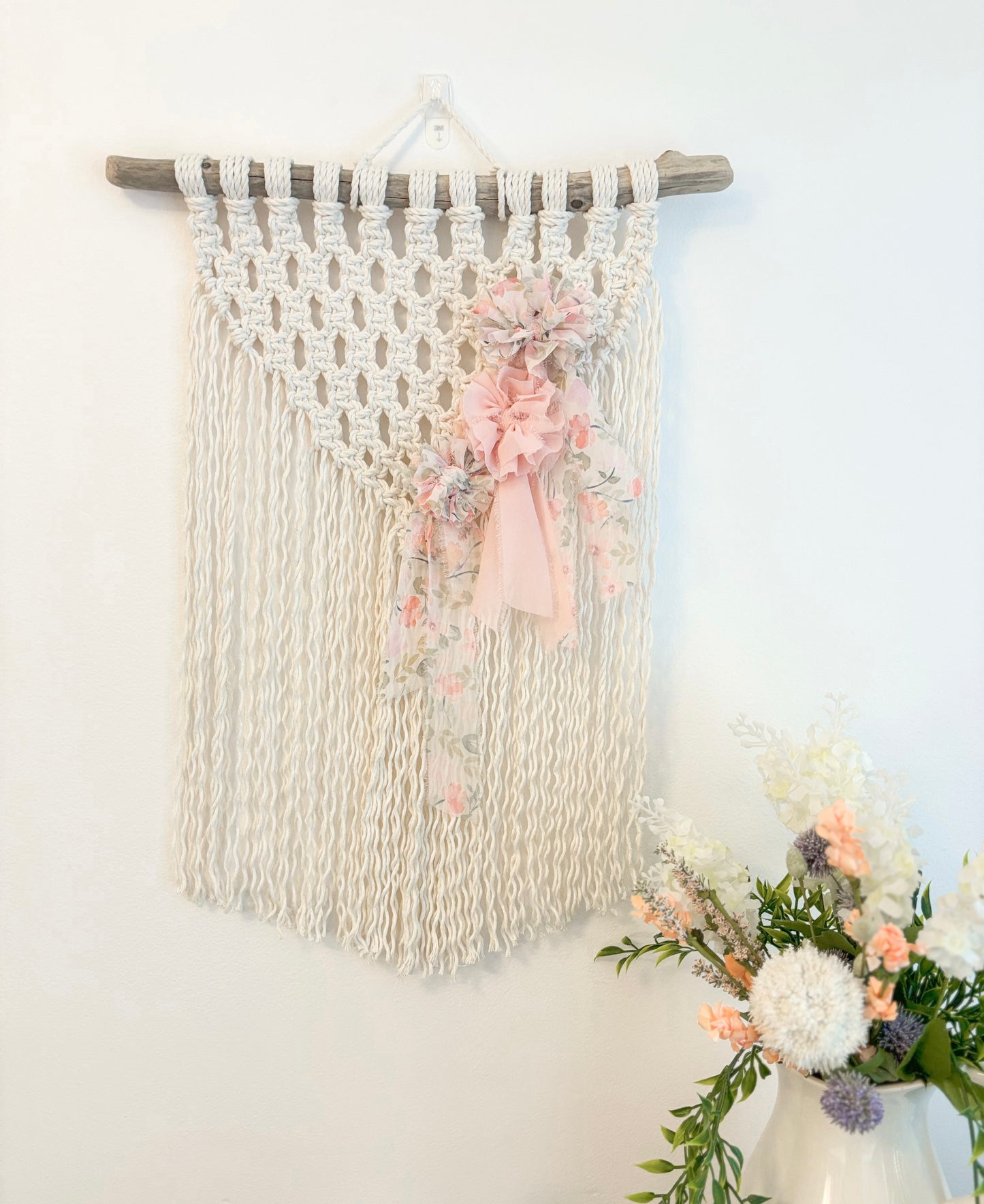 Peach flower boho style macrame