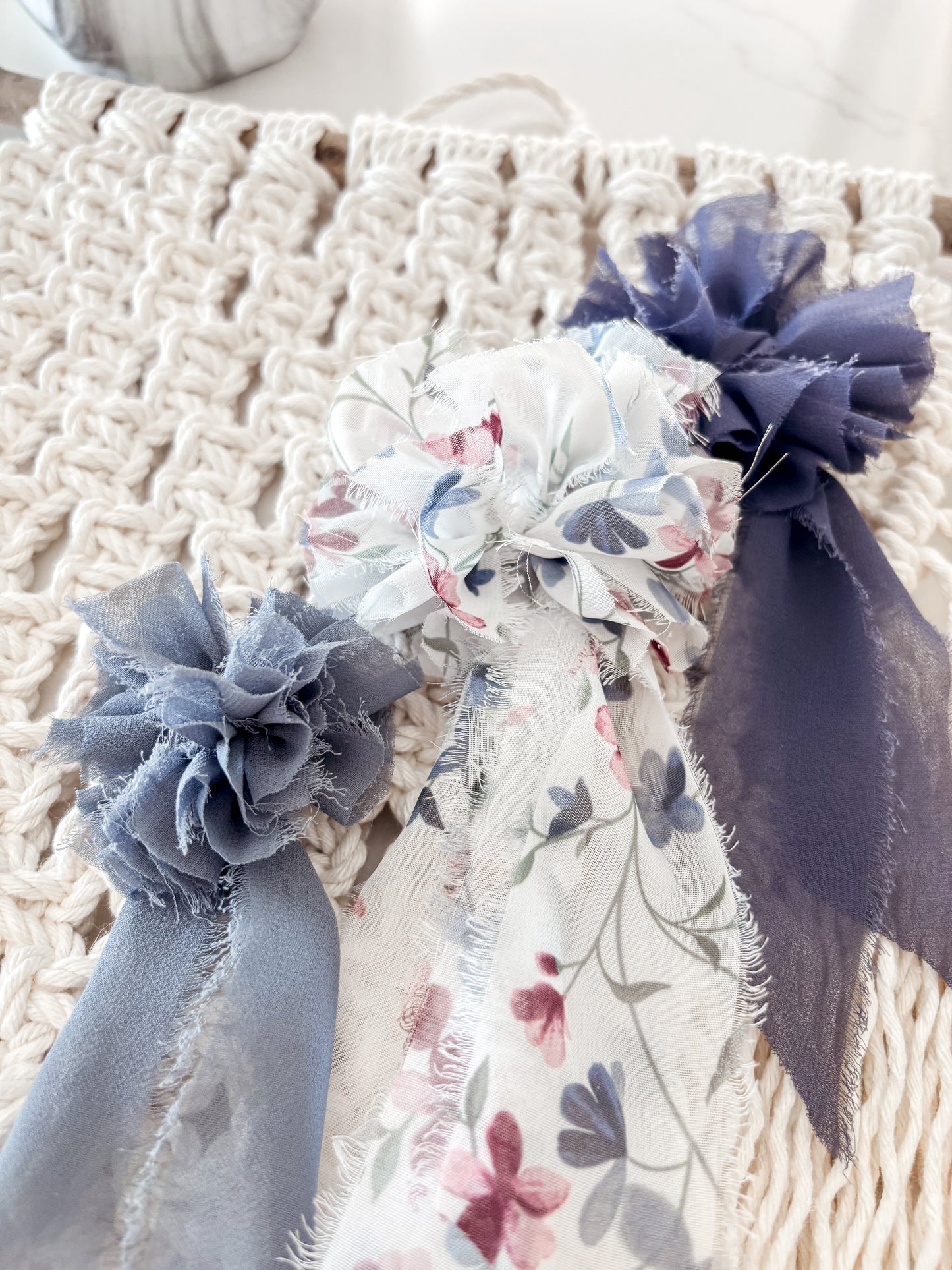 Blue flower boho style macrame