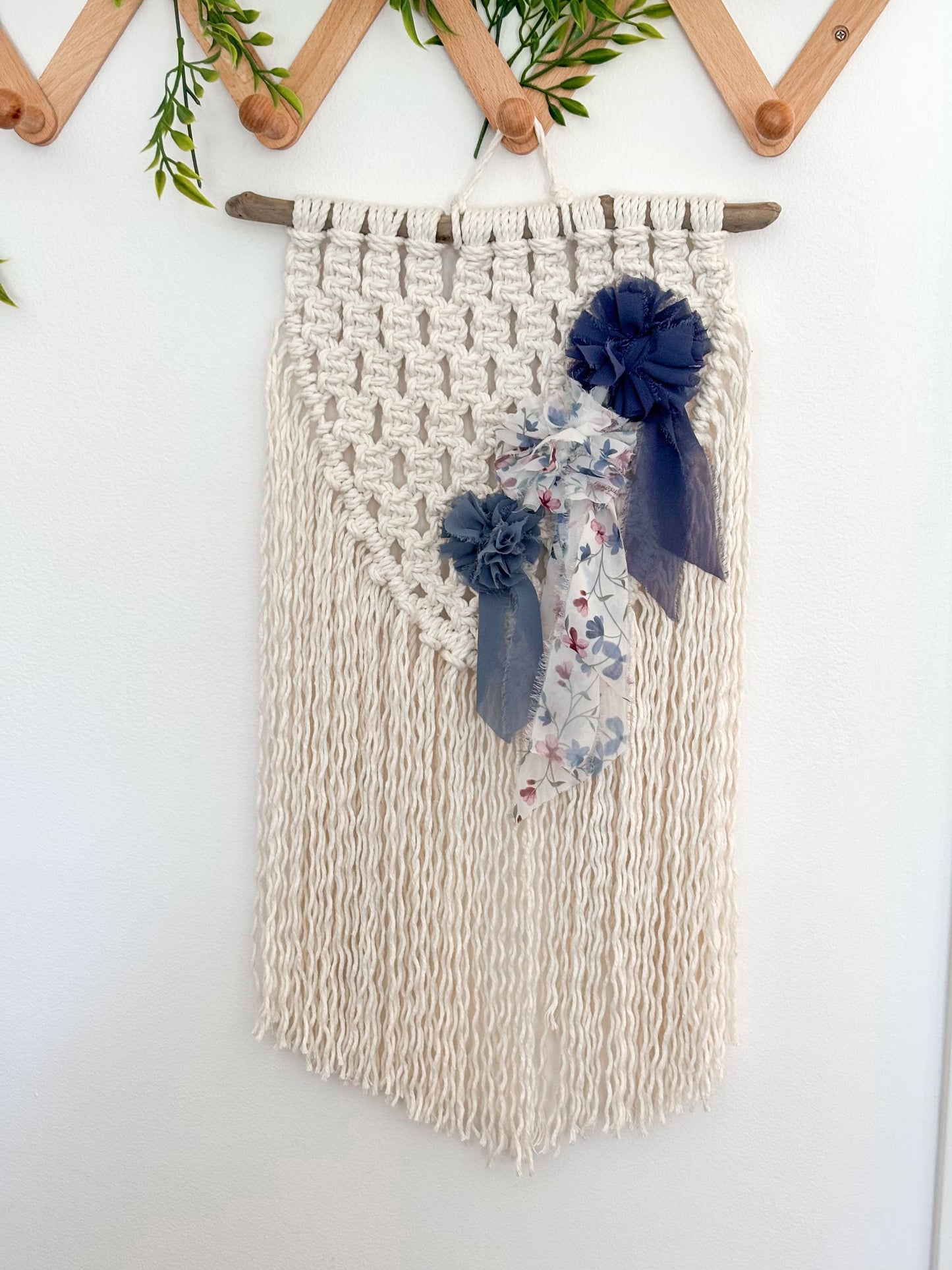 Blue flower boho style macrame