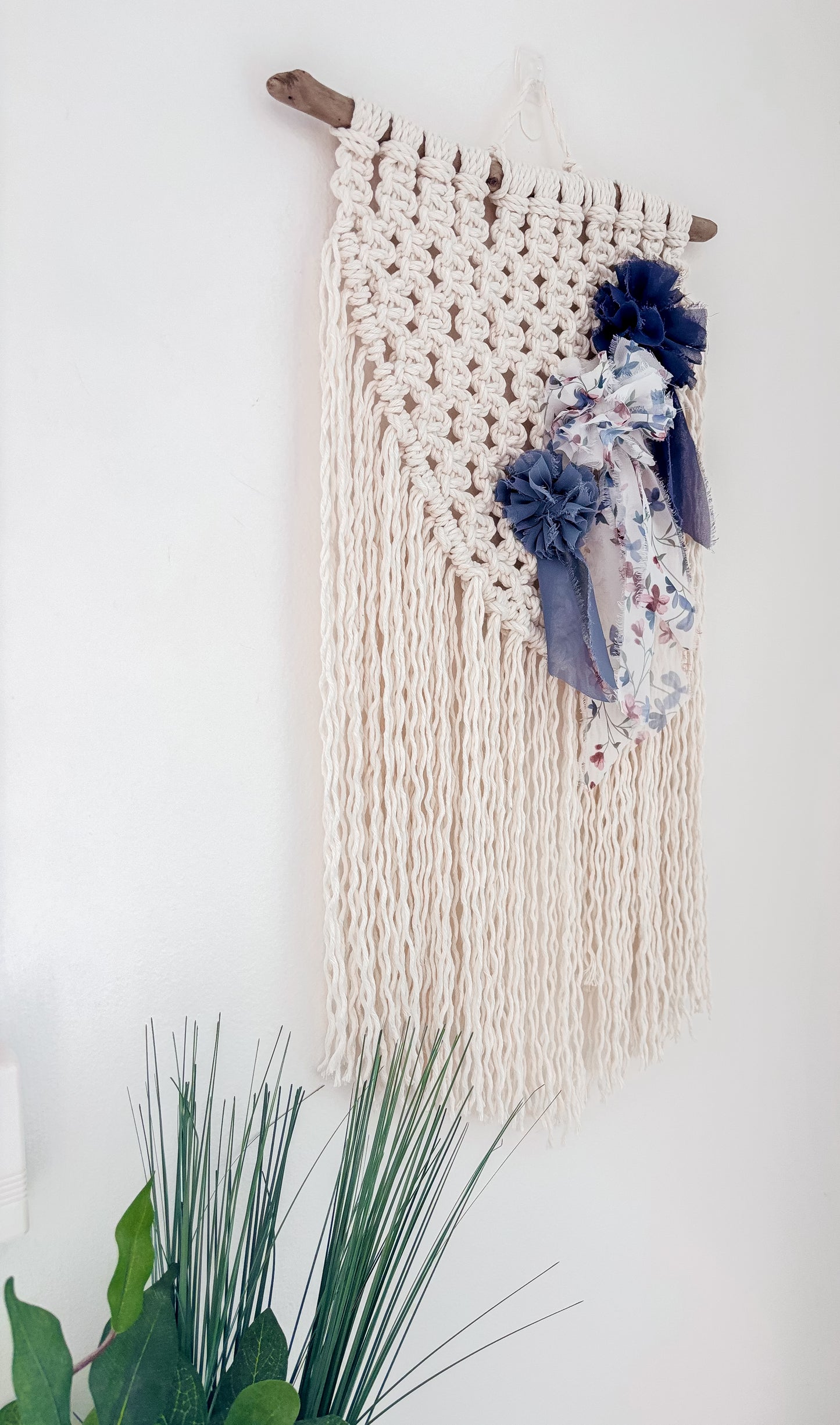Blue flower boho style macrame