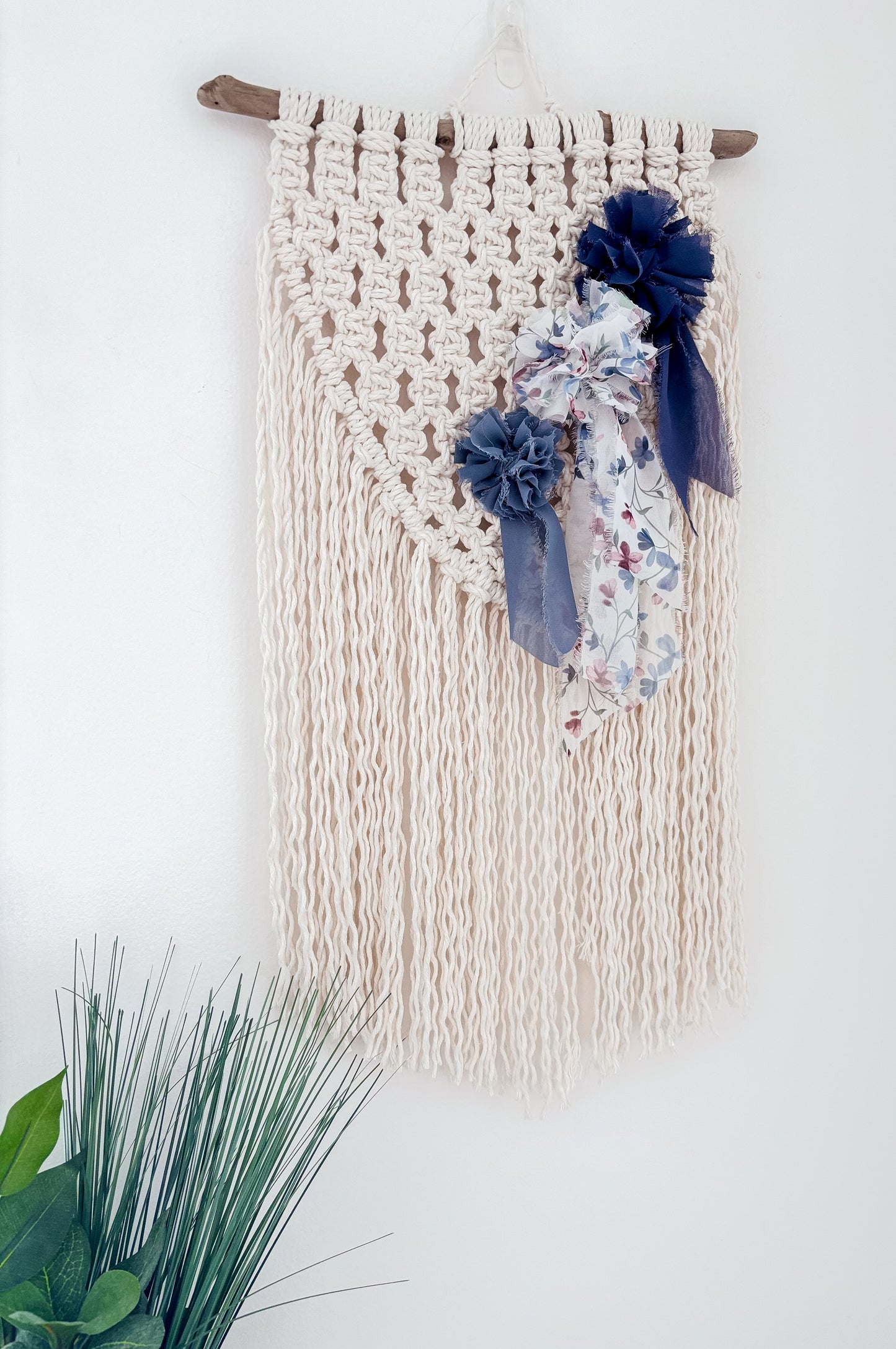 Blue flower boho style macrame