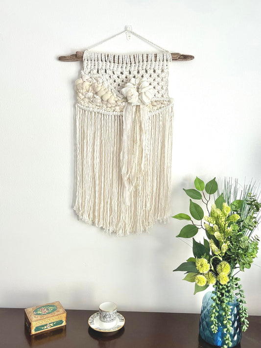 Cream flower macrame wall hanging