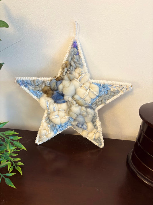 Handwoven star in blue and creams