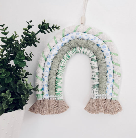 Green rainbow inspired macrame nursery gift