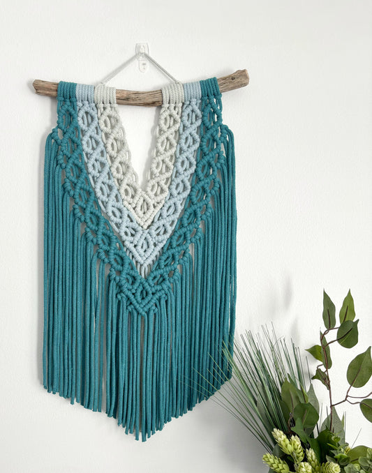 Blue boho macrame wall hanging