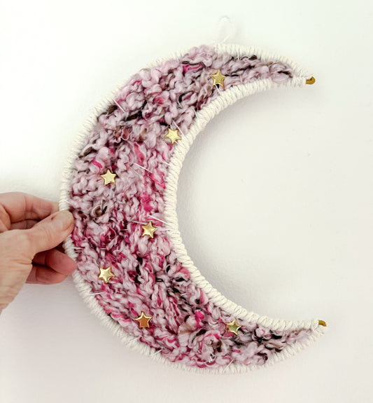 Woven crescent moon, nursery decor, celestial art