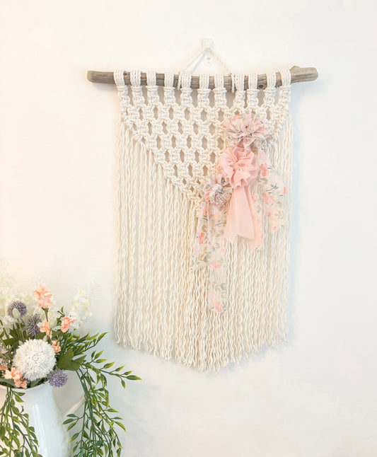 Peach flower boho style macrame