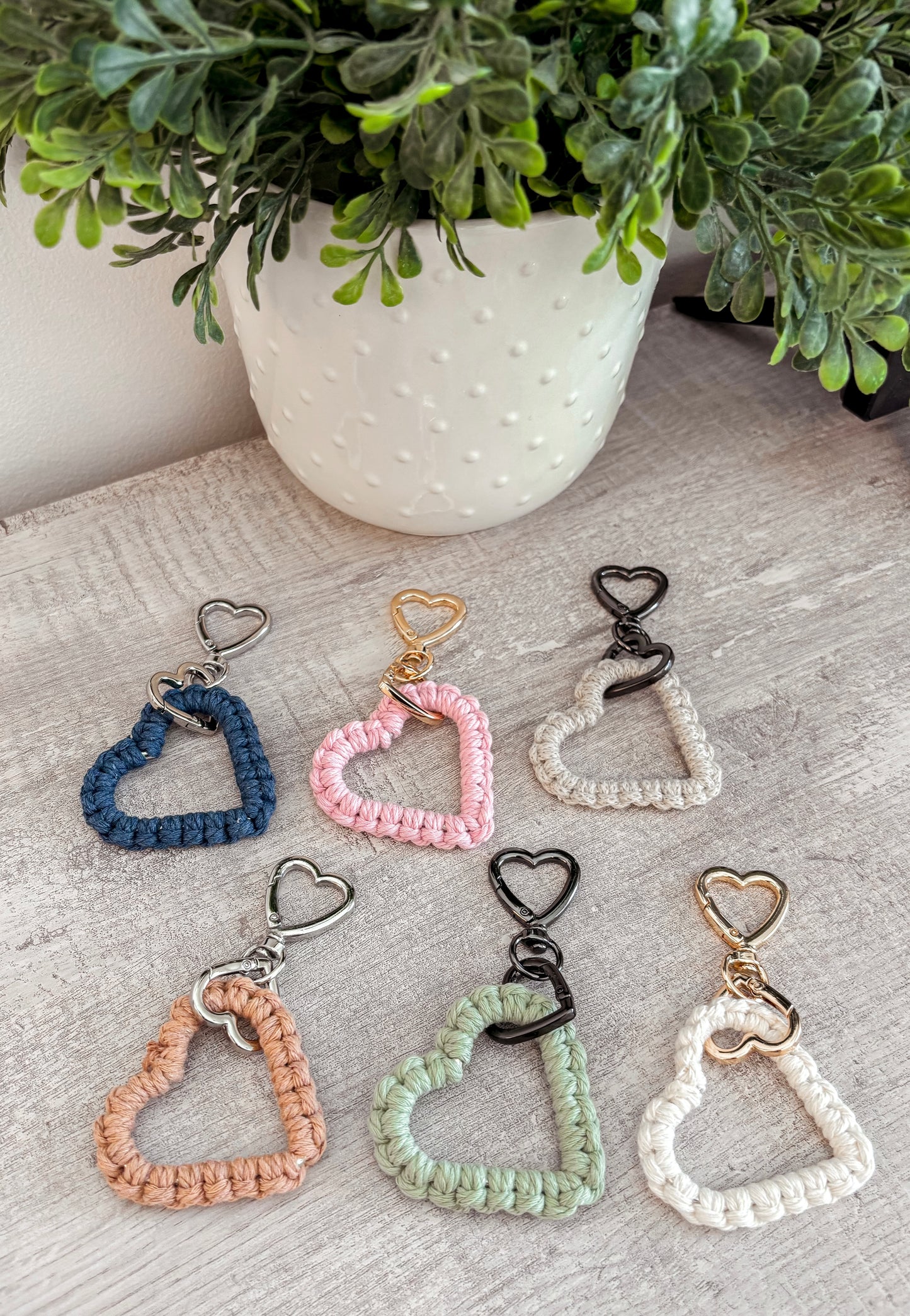 Double heart macrame key chain