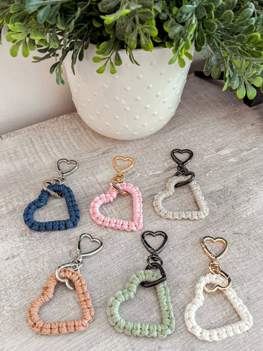 Double heart macrame key chain