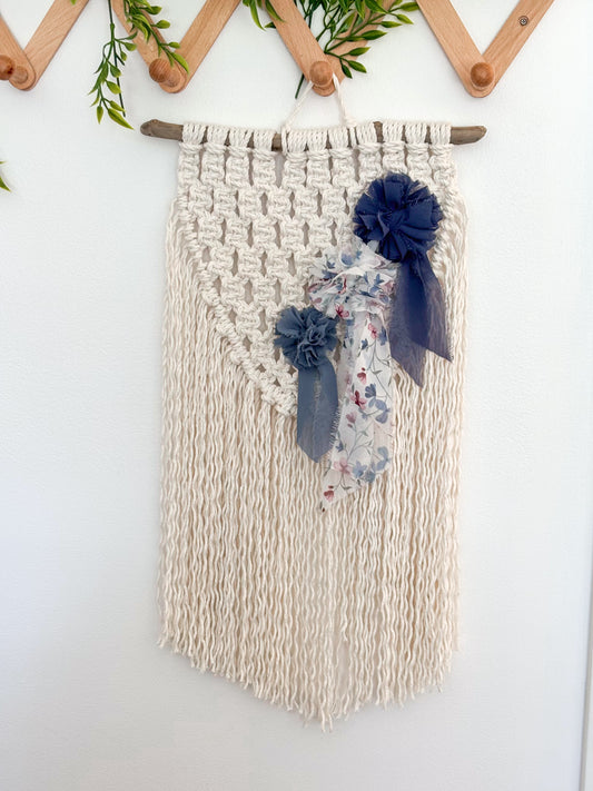 Blue flower boho style macrame