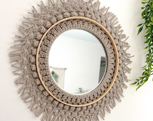 Beige Macrame Boho Mirror